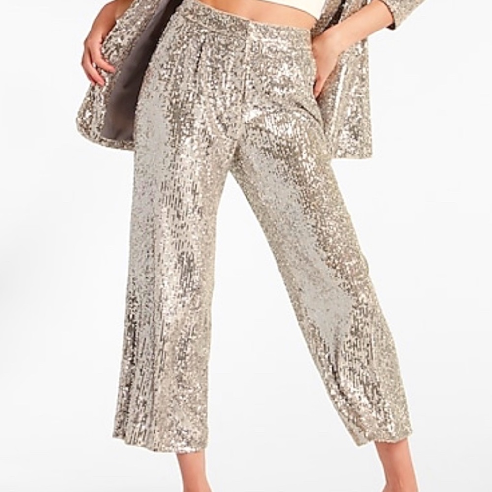 Silver sequin wide leg pants